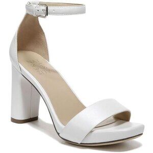 Naturalizer Womens Joy White Leather Square Toe Dress Sandals Heels